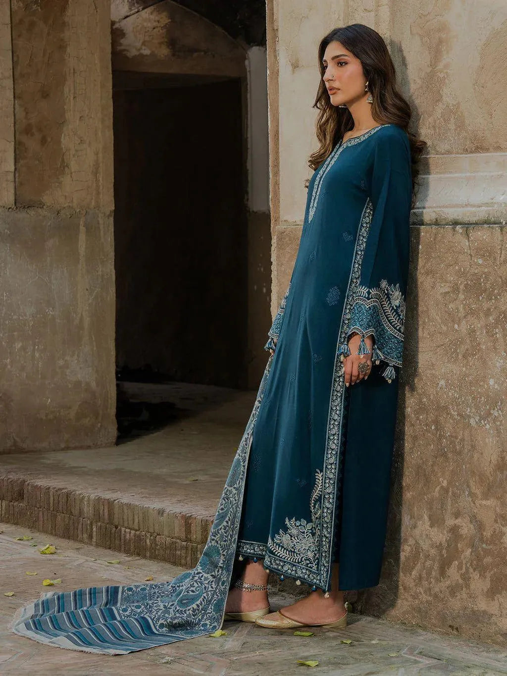 Blue Embroidered 3-Piece Lawn Suit for Women