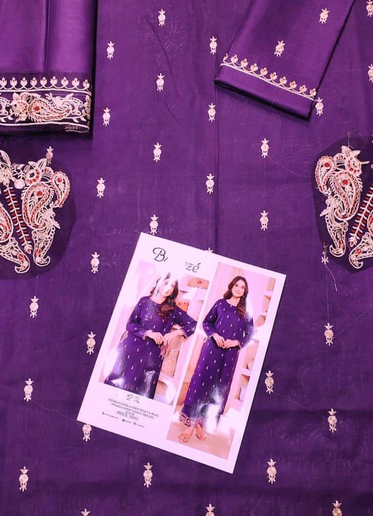 Purple Embroidered 2-Piece Women's Lawn Suit for Weddings & Parties