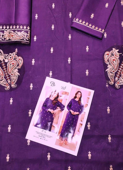 Purple Embroidered 2-Piece Women's Lawn Suit for Weddings & Parties