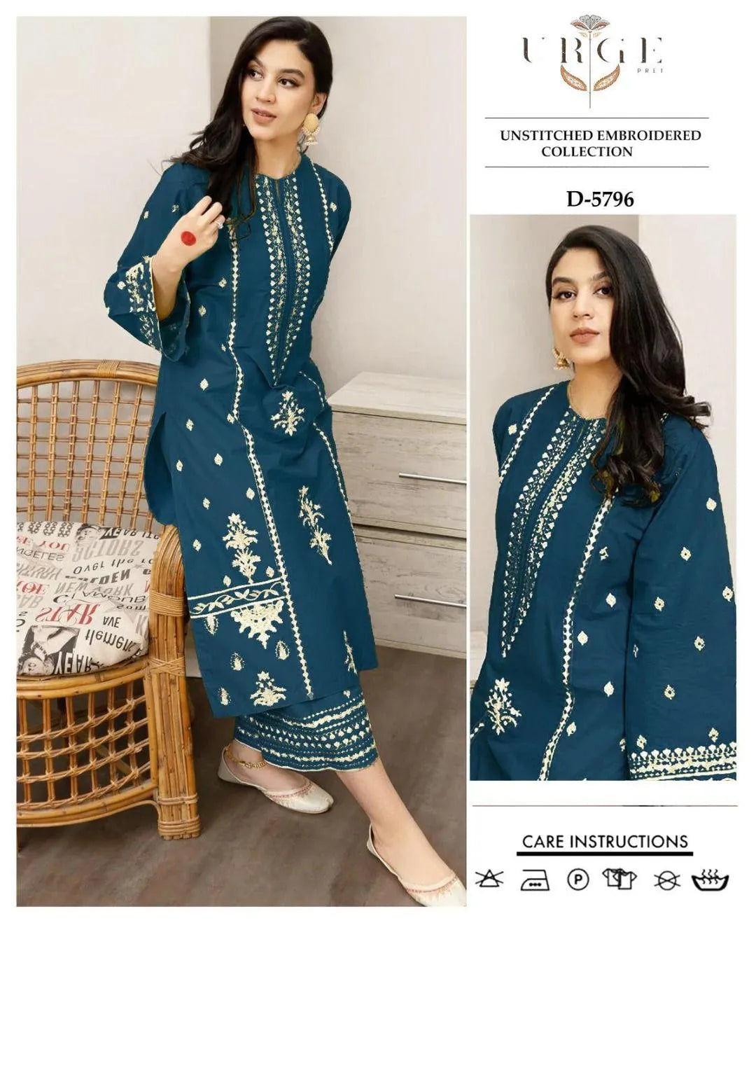 Blue Embroidered Lawn 2Pcs Women Suit
