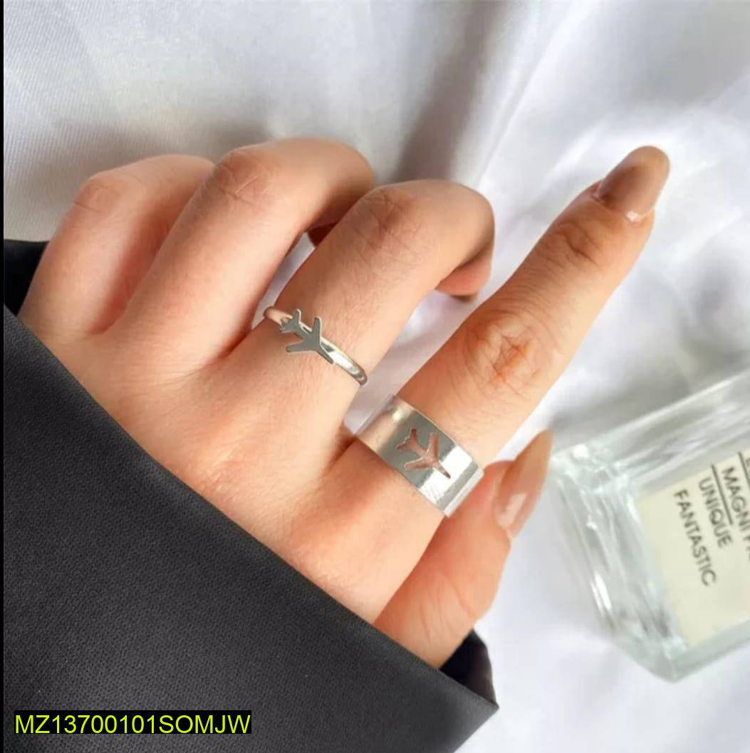 Aeroplane Themed Silver Plated Rings for Couples
