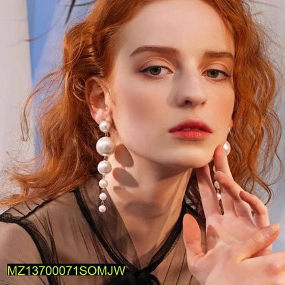 Long Pearl Drop Earrings for Women, Graduated Design, Durable Metal, Lightweight, Wedding Party Wear, Eid, Birthday