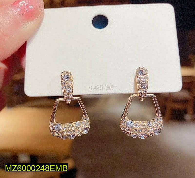 Golden Geometric Drop Earrings for Women with Sparkling Stones