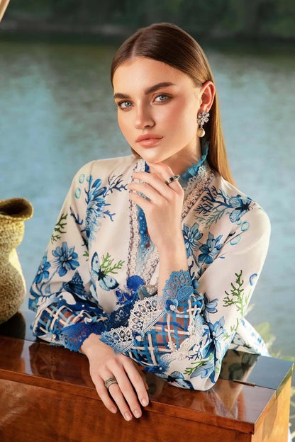 Digital Printed Lawn 3Pc Set Blue Floral Unstitched
