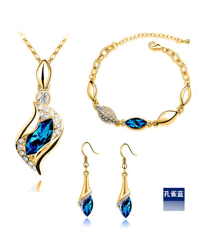 Blue Crystal Jewelry Set for Women Silver Tones
