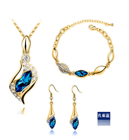 Blue Crystal Jewelry Set for Women Silver Tones