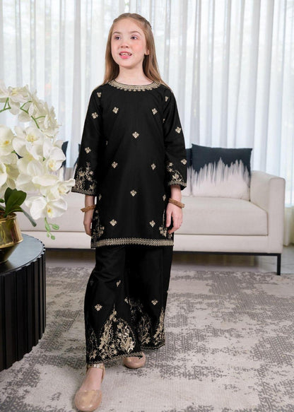 Black Embroidered Kurta & Trouser Set for Girls 7-12