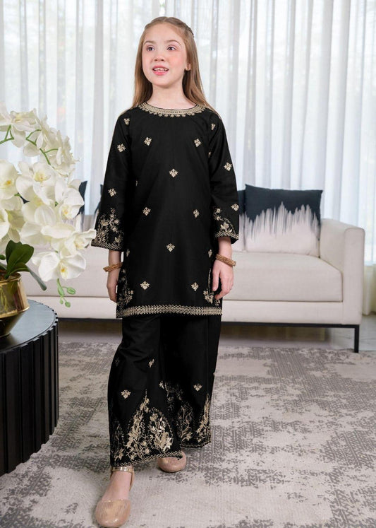 Black Embroidered Kurta & Trouser Set for Girls 7-12