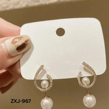 Korean Style Pearl Earrings U-Shape Silver Gold