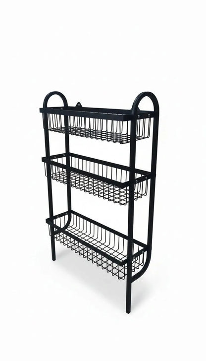 Wall Mounted Spice Rack Black Stainless Steel 3 Tier