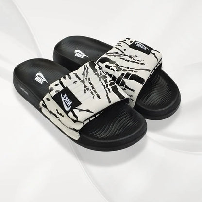 Nike Logo Slide Slippers Black White Patterned