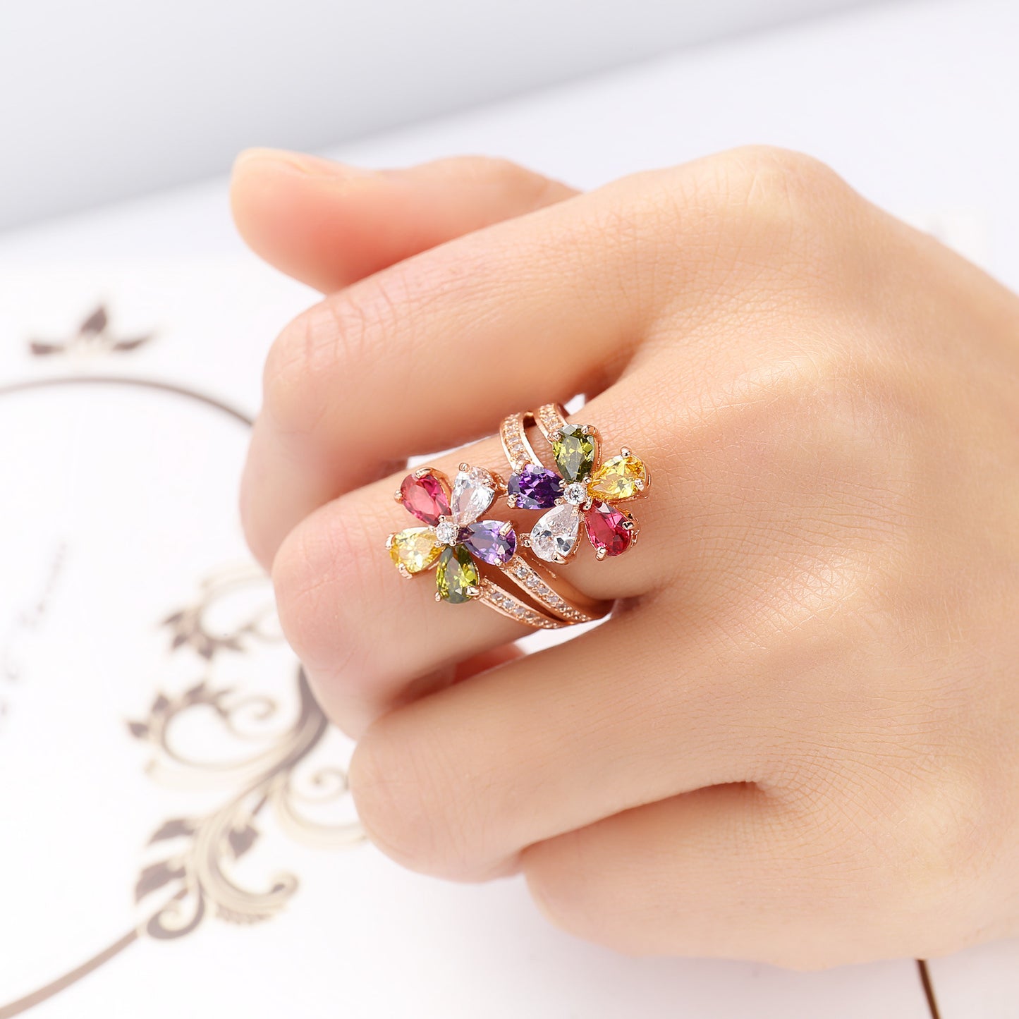 Women Zircon Flower Ring Daily Wear Jewelry