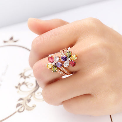 Women Zircon Flower Ring Daily Wear Jewelry