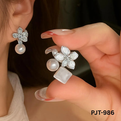Cherry Blossom Crystal Earrings Pink Blue Silver