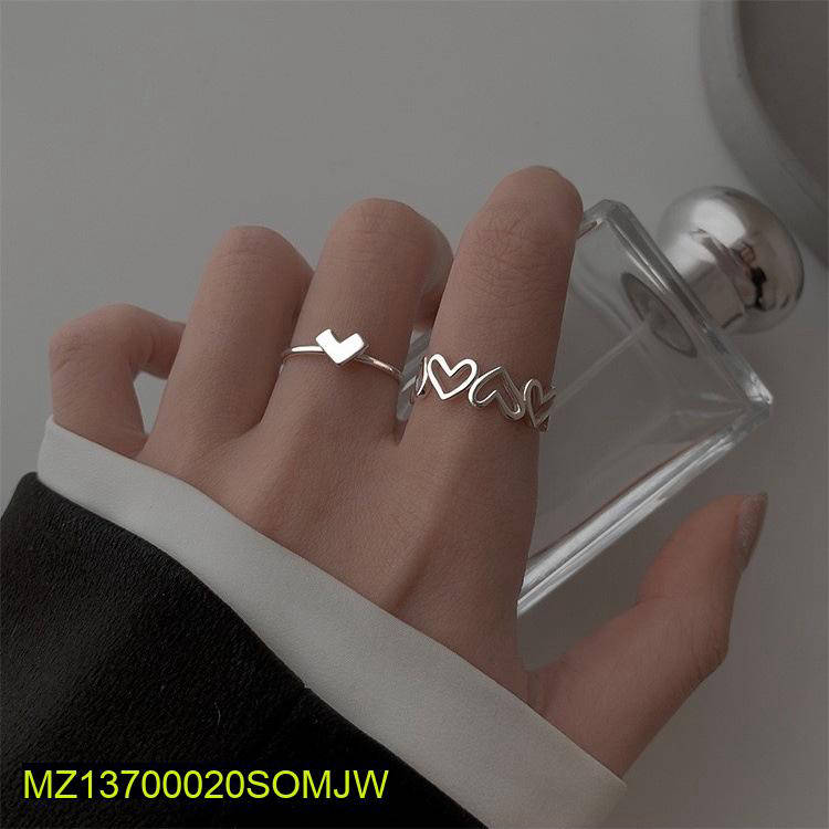 Adjustable Silver Heart Rings Set for Women