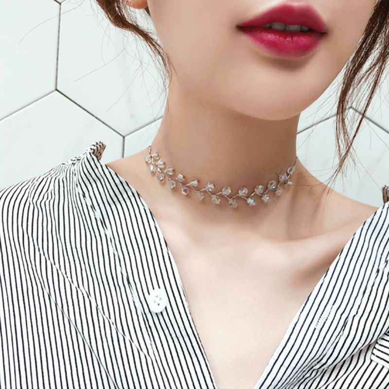 Pearl Choker Necklace for Women Korean Style Silver White Bead