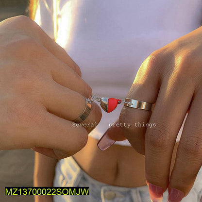 Magnetic Heart Couple Rings Silver Plated Adjustable Set
