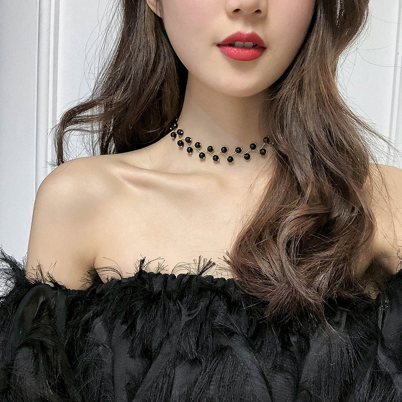 Pearl Choker Necklace for Women Korean Style Silver White Bead