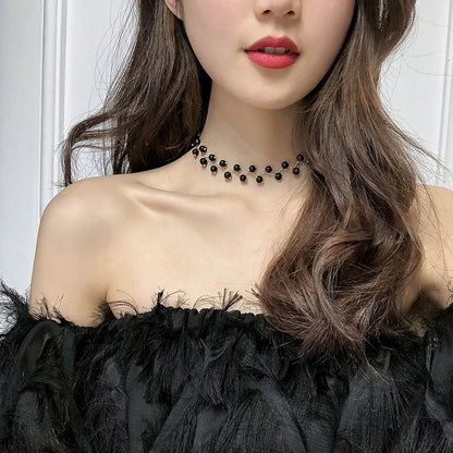 Pearl Choker Necklace for Women Korean Style Silver White Bead