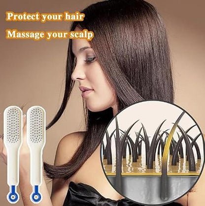 Self-Cleaning Hair Brush White Blue ABS