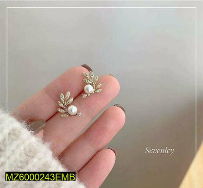 Golden Leaf Pearl Earrings for Women Wedding Party Wear