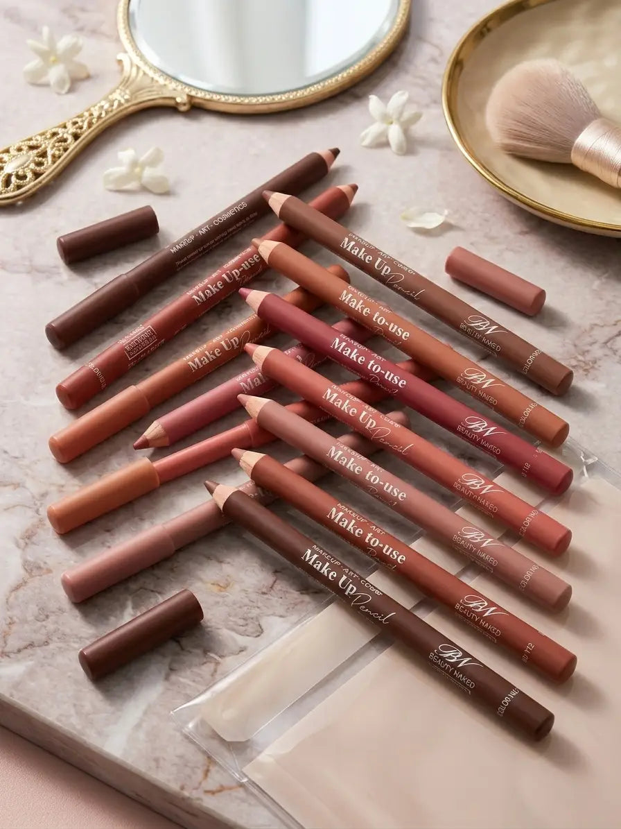 6 Pcs Velvet Creamy Nude Shades Lip Pencils, High Pigmented, For Nude Lips