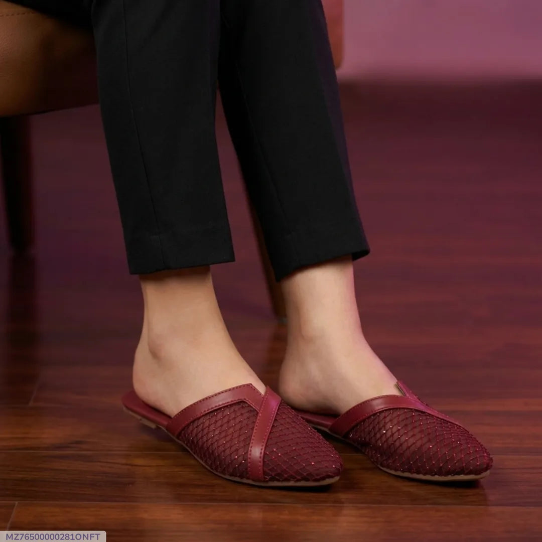 Women's Maroon Mesh Slip-On Pumps Size 36-41