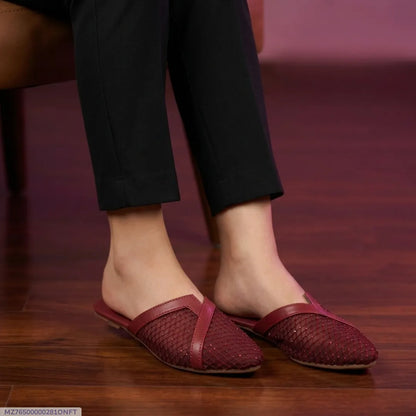 Women's Maroon Mesh Slip-On Pumps Size 36-41