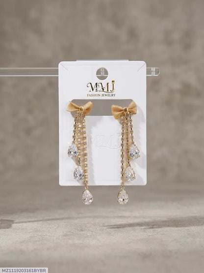 Golden Crystal Earrings for Women 2 Pcs