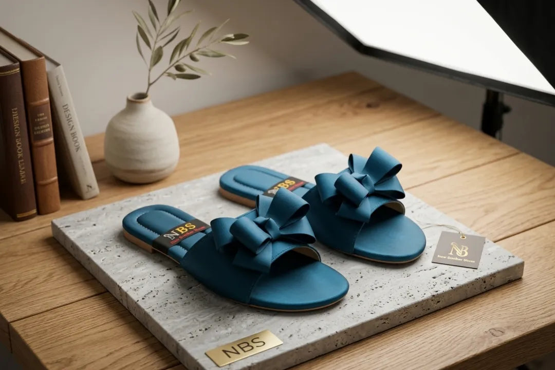 Women's Blue Bow Flat Slippers New Arrival