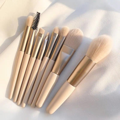 8-Piece Makeup Brush Set Gold Beige Synthetic Bristles