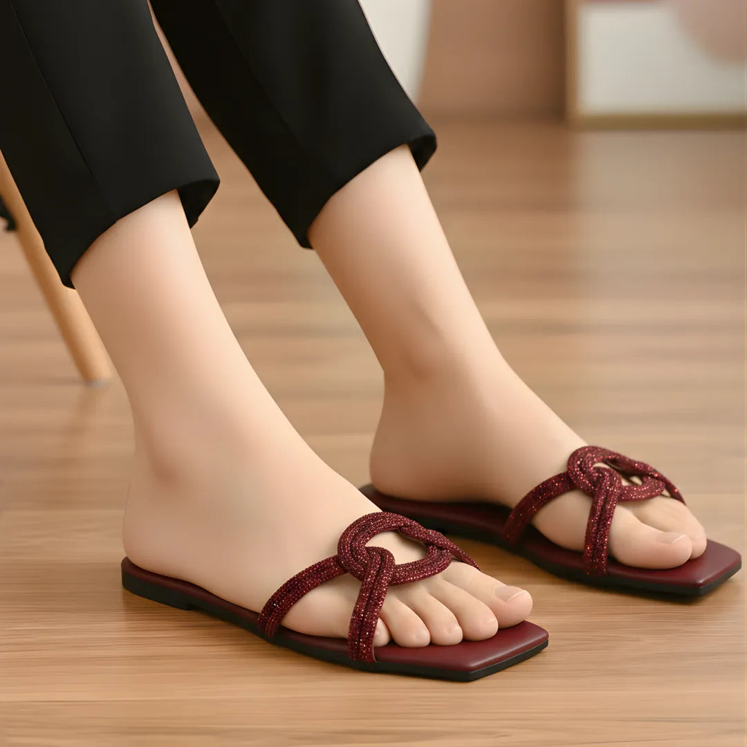 Maroon Grace Knot Women's Flat Sandals Size 36-41