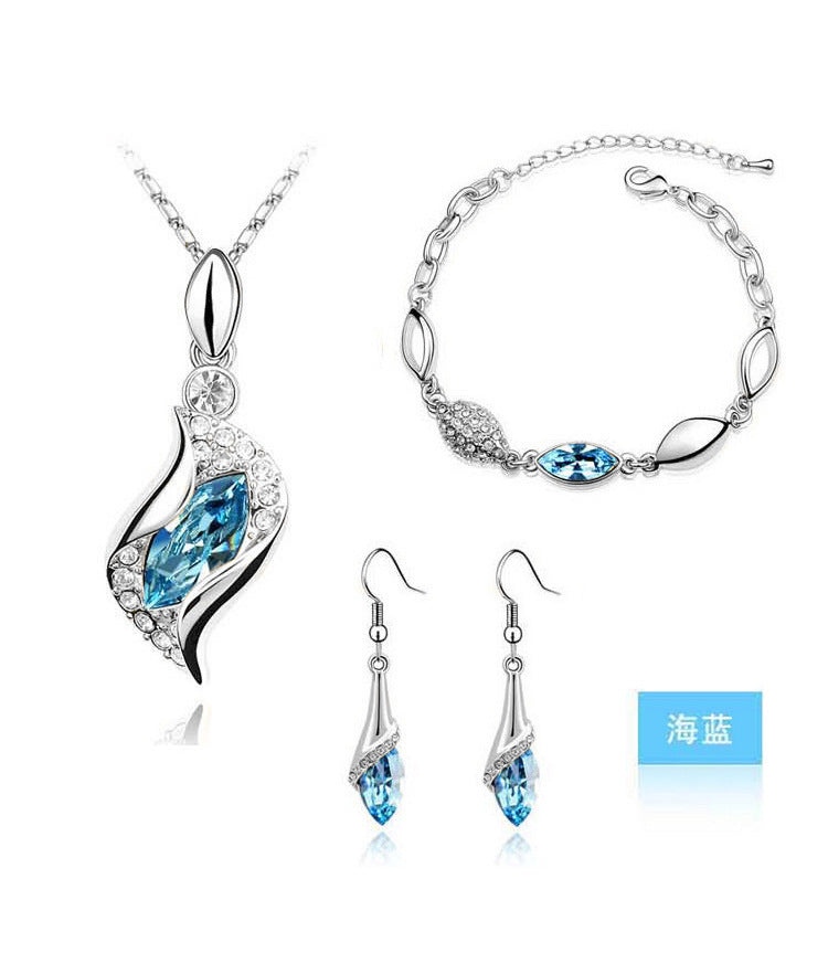 Blue Crystal Jewelry Set for Women Silver Tones