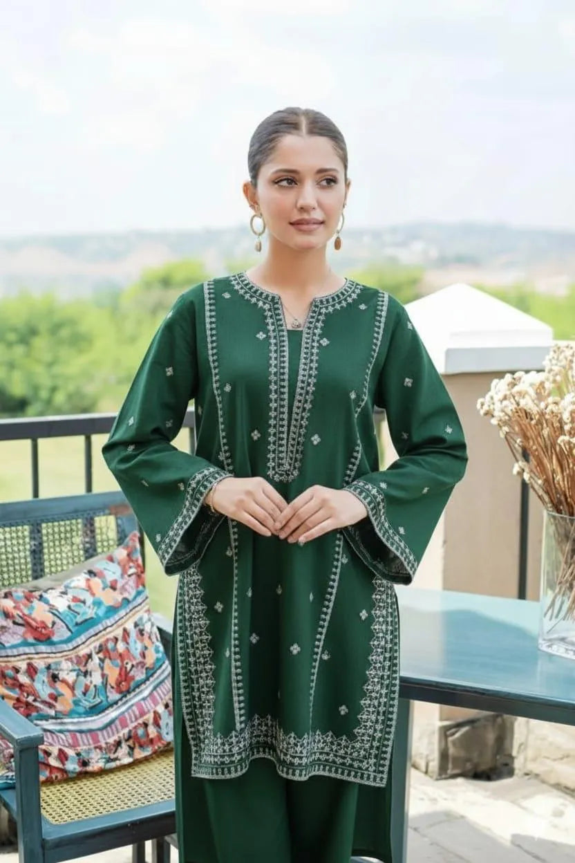 Green Embroidered 2-Piece Lawn Suit for Women