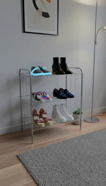 3-Tier Stainless Steel Shoe Rack Silver Minimalist