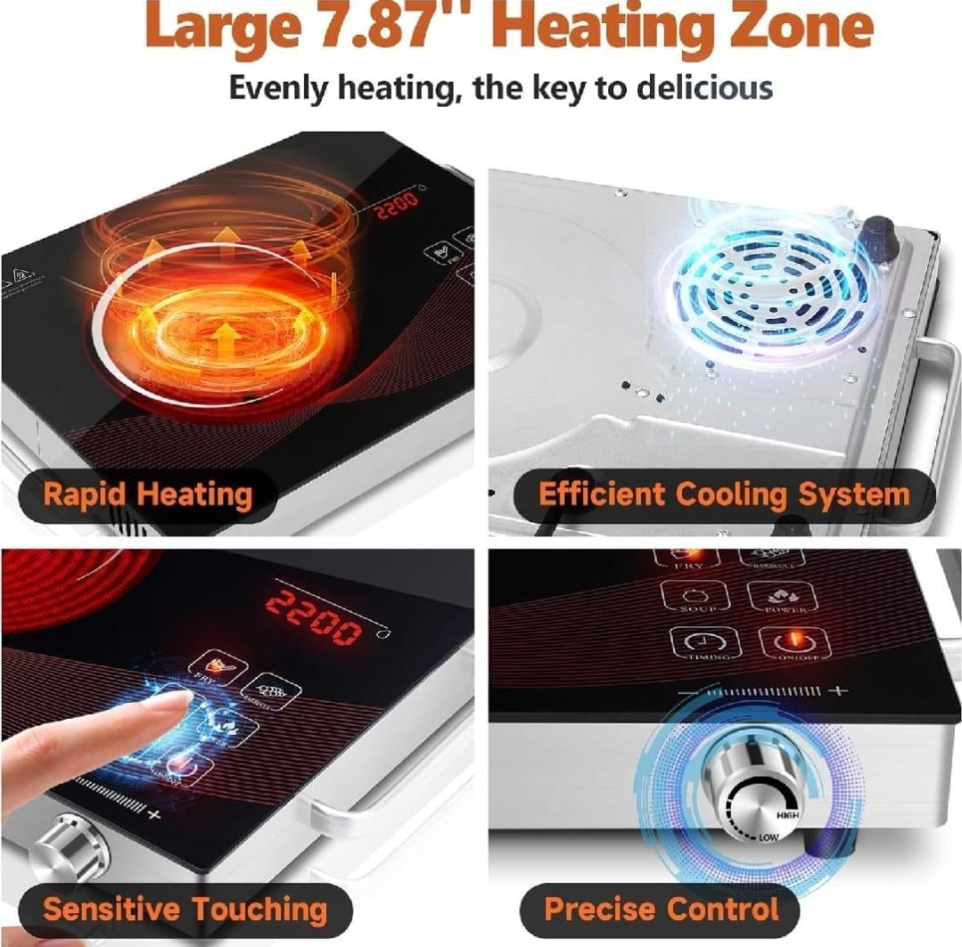 Electric Hot Plate with Timer Knob & Touch Combo Stainless Steel 12W