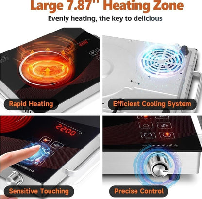 Electric Hot Plate with Timer Knob & Touch Combo Stainless Steel 12W