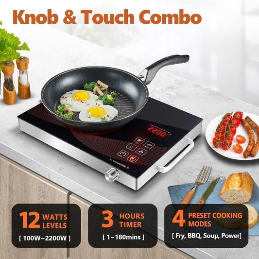 Electric Hot Plate with Timer Knob & Touch Combo Stainless Steel 12W