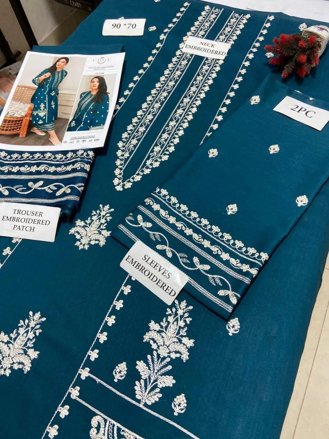 Unstitched Embroidered Lawn Suit Blue D-5766