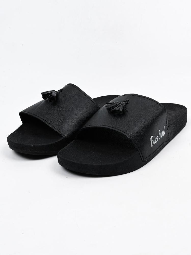 Black Camel Tassel Slide Slipper for Men PU Leather