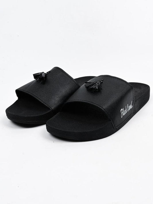 Black Camel Tassel Slide Slipper for Men PU Leather
