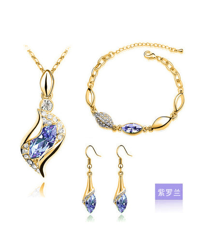 Blue Crystal Jewelry Set for Women Silver Tones