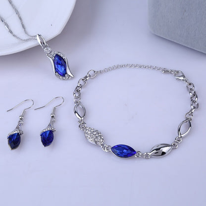 Blue Crystal Jewelry Set for Women Silver Tones