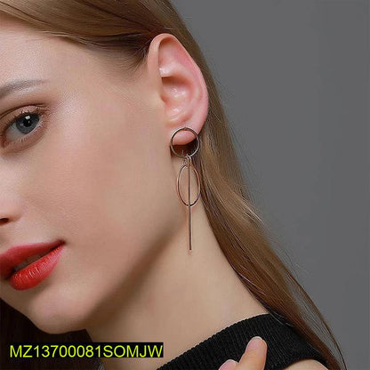 Golden Alloy Drop Earrings for Women, Geometric Double Circle, Lightweight, Durable, Western Korean Style