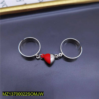 Magnetic Heart Couple Rings Silver Plated Adjustable Set