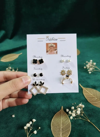 6-Piece Stainless Steel Earrings Gift Box Gold Plated Crystal Accents