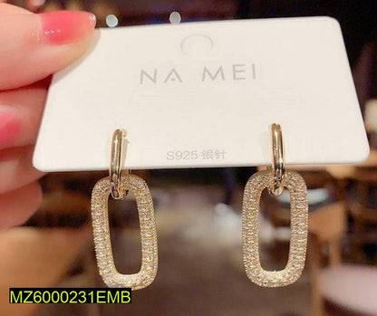 Golden Electro Plated Earrings for Women, S925 Silver, Lightweight, Artificial Stones