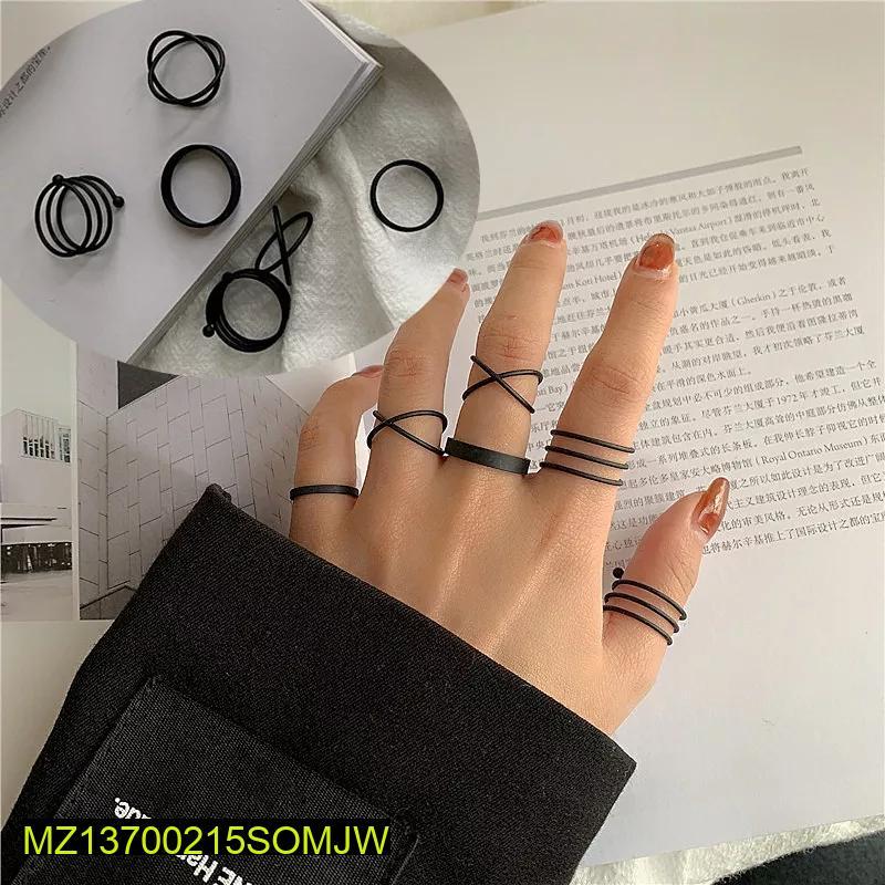 Black Hip-Hop Rings Set of 6 Alloy
