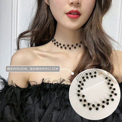 Pearl Choker Necklace for Women Korean Style Silver White Bead
