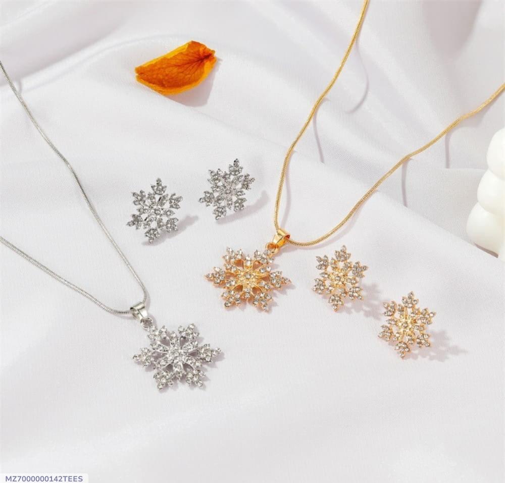 Gold Plated Snowflake Jewelry Set for Women 2 Pcs